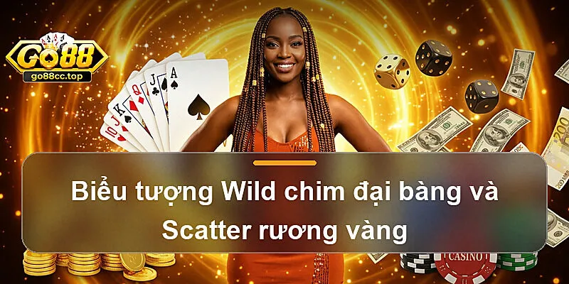Biểu tượng Wild chim đại bàng và Scatter rương vàng
