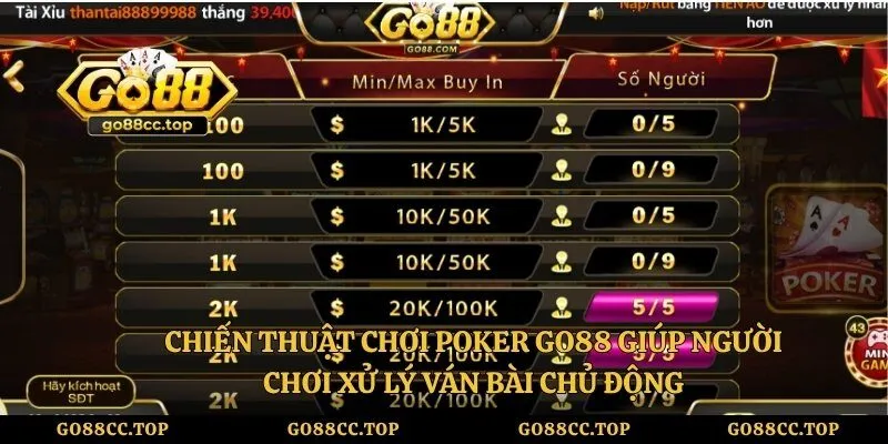Chiến thuật chơi poker GO88 giúp người chơi xử lý ván bài chủ động