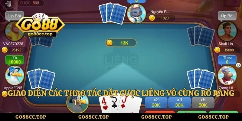 Giao diện các thao tác đặt cược liêng vô cùng rõ ràng dễ dùng