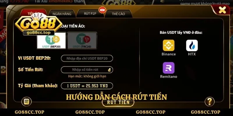 Rút tiền Go88 - Hướng Dẫn Thao Tác Nhanh Chóng, Dễ Dàng 2 Hướng dẫn cách rút tiền