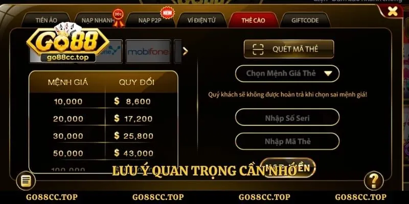 Nạp Tiền Go88 - Hướng Dẫn Cách Giao Dịch Nhanh, An Toàn 4 Lưu ý quan trọng cần nhớ