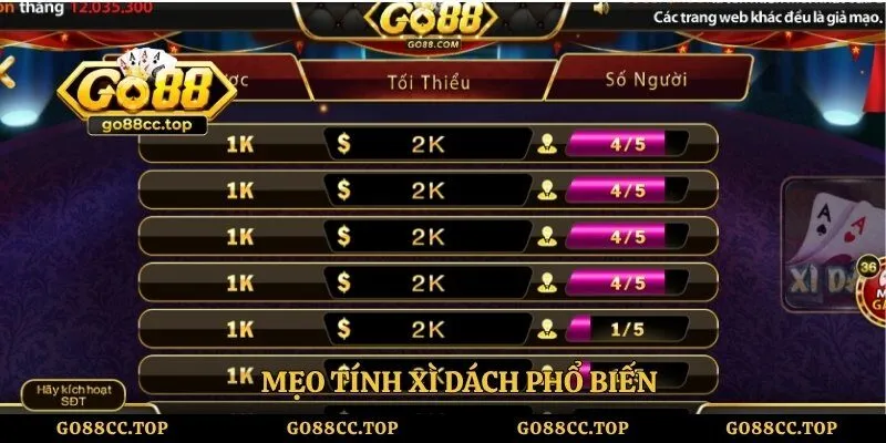 Mẹo tính xì dách phổ biến