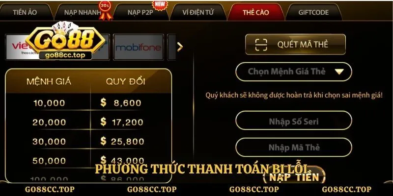 Phương thức thanh toán bị lỗi